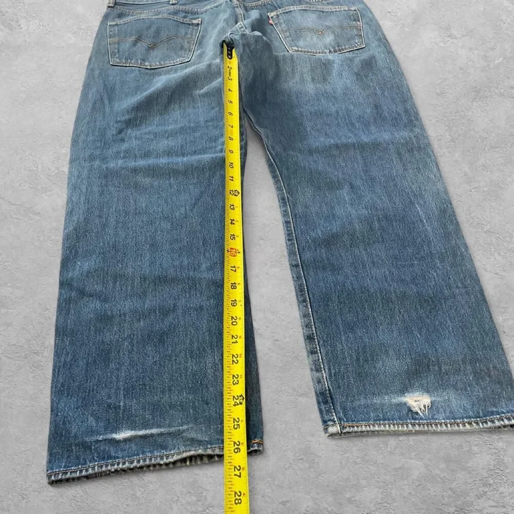 Levi's 501 Mens Straight Leg Jeans 44x30 Blue Denim Button Fly Y2K